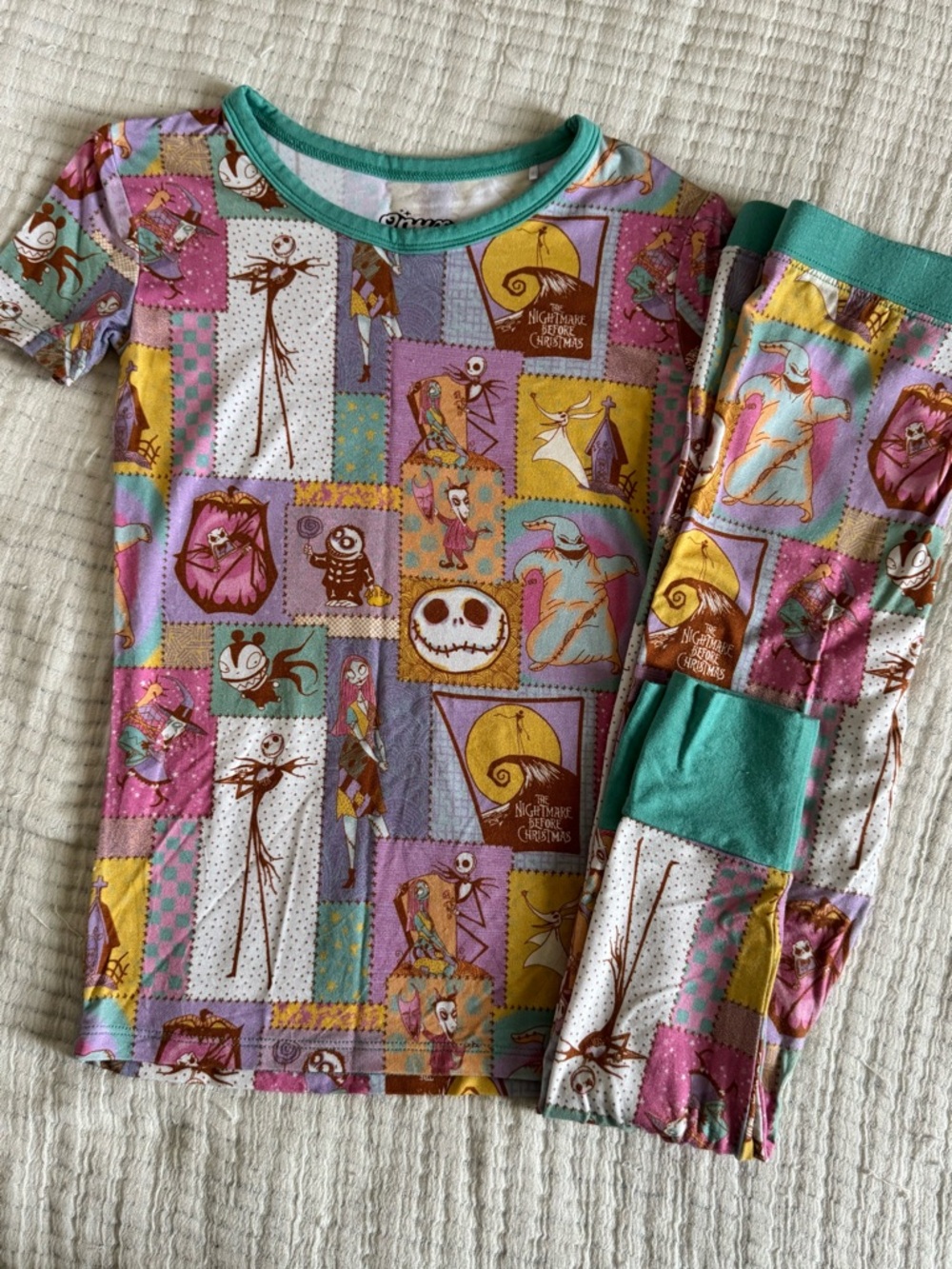 The Nightmare Before Christmas Kids Pajama Set - Teal Multi Patchwork